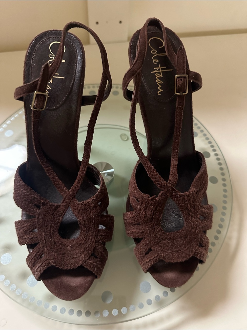 Cole Haan Nike Brown Braided Suede Slingback Heels, real leather size 7.5